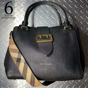Burberry Soft Grain Calfskin Medium Buckle Tote in Black